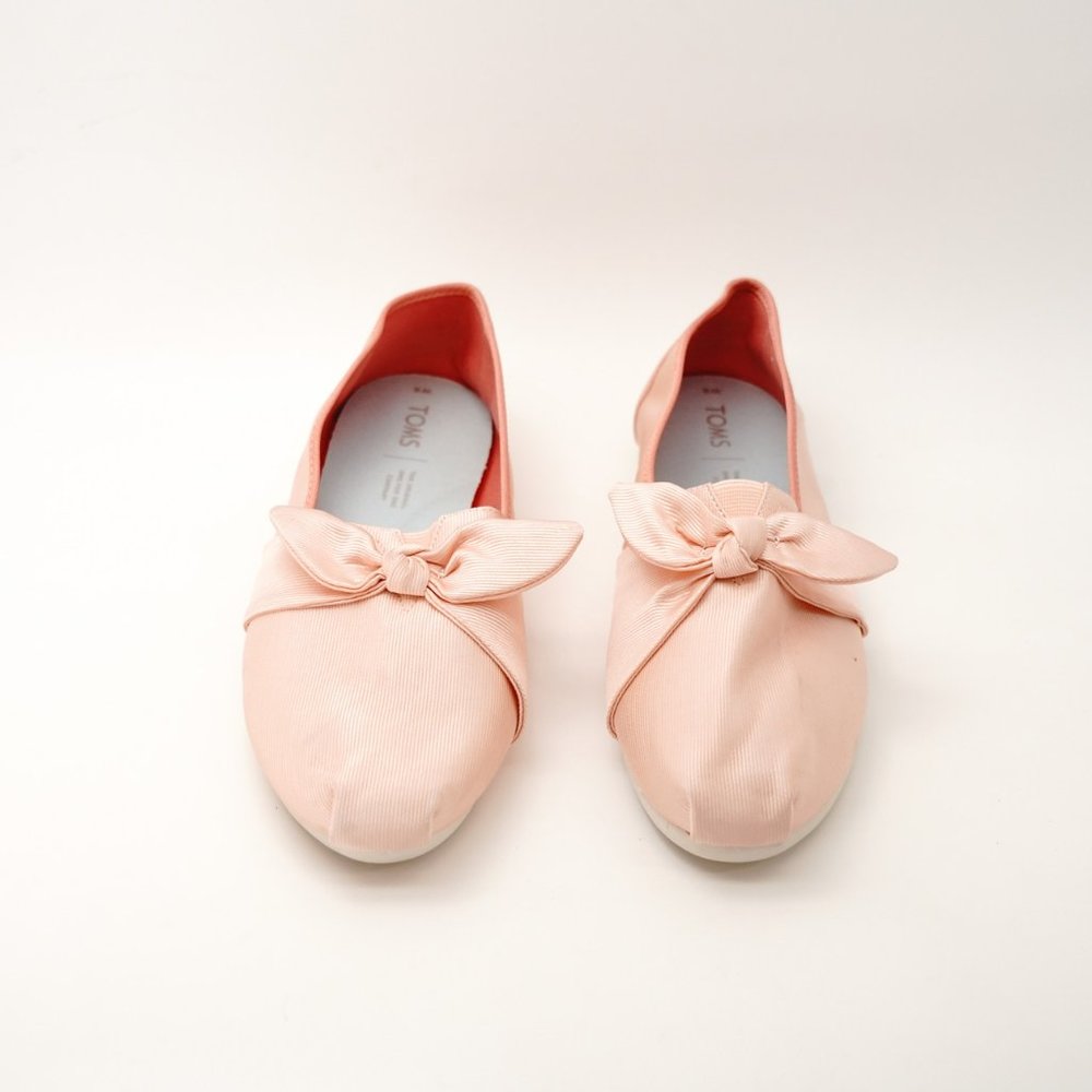 Toms Classic Pink Grosgrain Bow Flats, Size 8